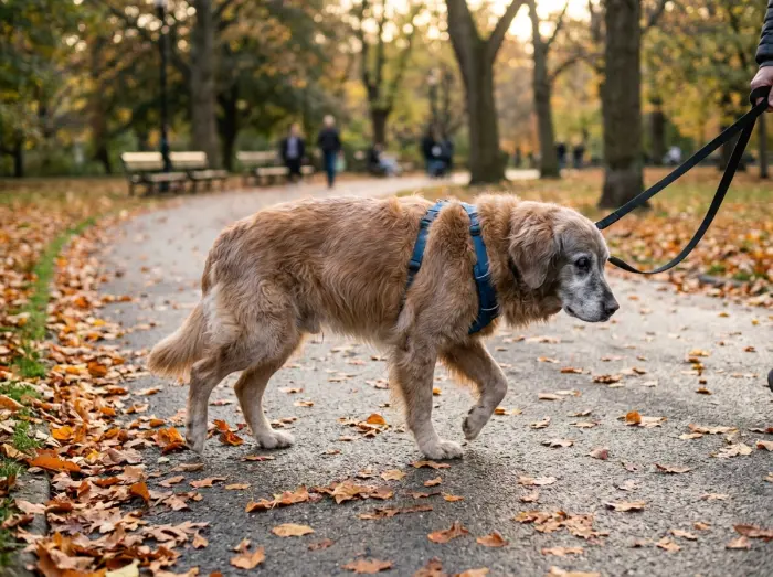 older dog with arthritis walking slowly