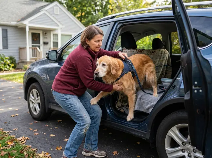 helping senior dog get into vehicle safely