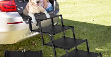 Extra Wide Dog Stairs for Large Dogs, Foldable Dog Ramp for Car